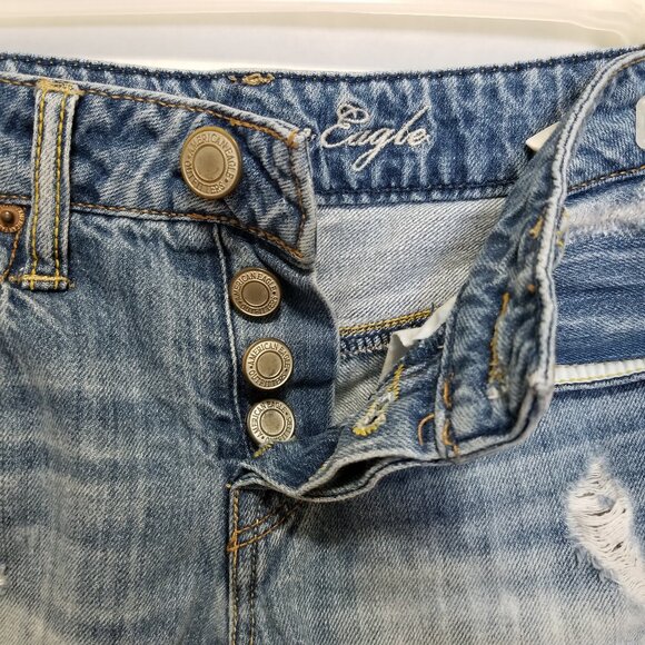 American Eagle shorts 2 distressed denim jean micro mini low rise Y2K whiskered - Picture 8 of 14
